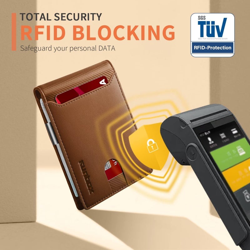 RUNBOX Money Clip Wallets for Men,Slim Leather Mens Bifold Wallet,RFID Blocking Front Pocket Wallet,Thin Credit Card Holder with Gift Box - Image 4